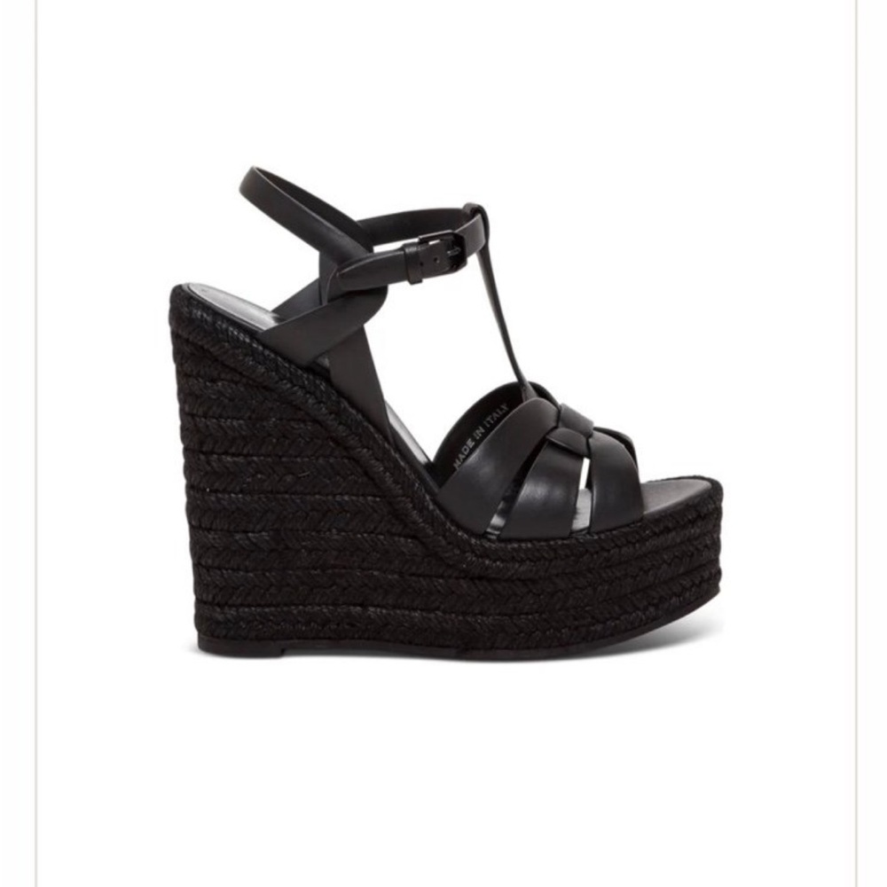 Yves Saint Laurent Black Strappy Wedges